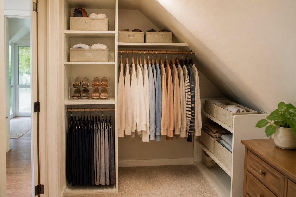 Organizing Small Closets with Slanted Ceilings