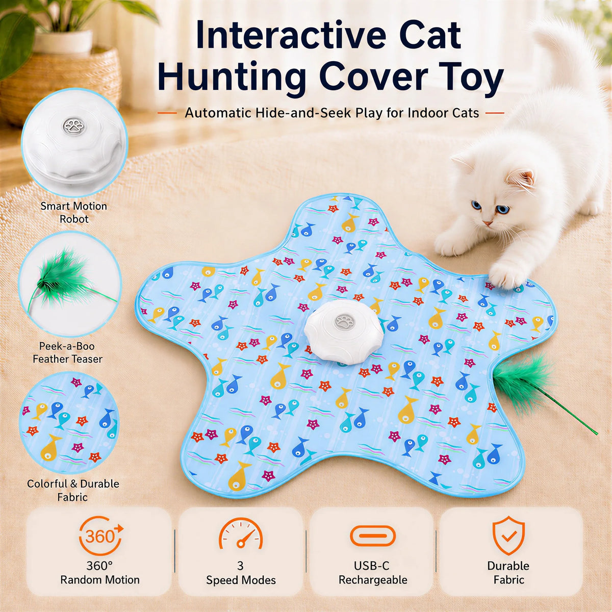 Interactive Hide & Seek Cat Toy – Motion-Activated Mouse & Feather Teaser