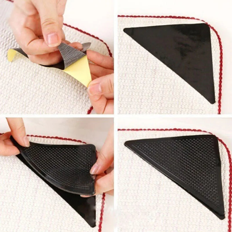 4-Piece Reusable Rug Grippers – Non-Slip Silicone Carpet Corner Pads