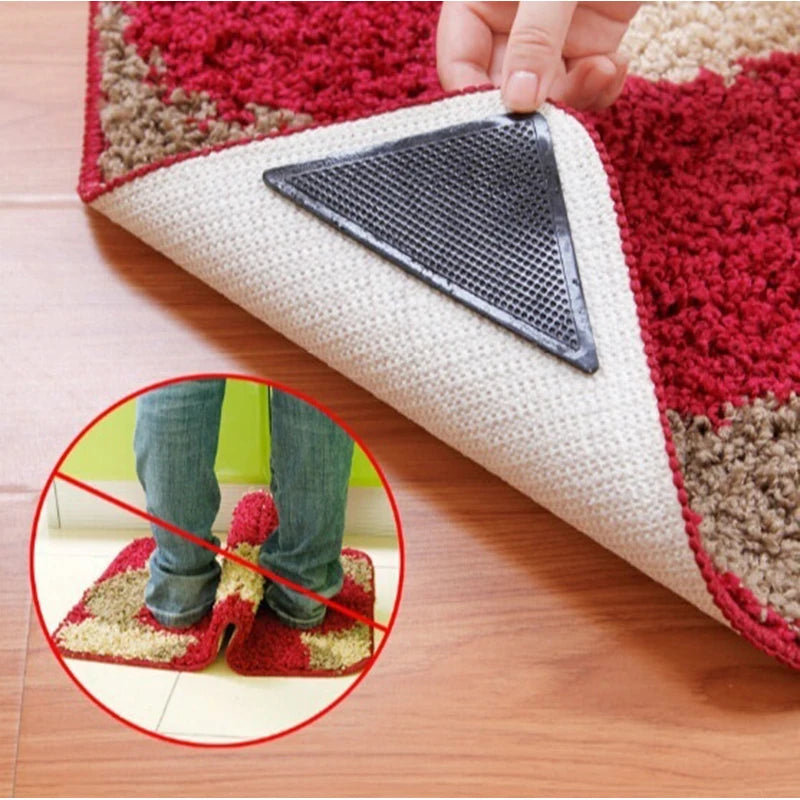 4-Piece Reusable Rug Grippers – Non-Slip Silicone Carpet Corner Pads