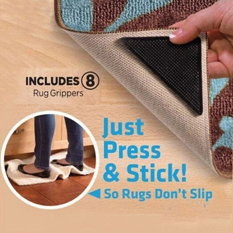4-Piece Reusable Rug Grippers – Non-Slip Silicone Carpet Corner Pads