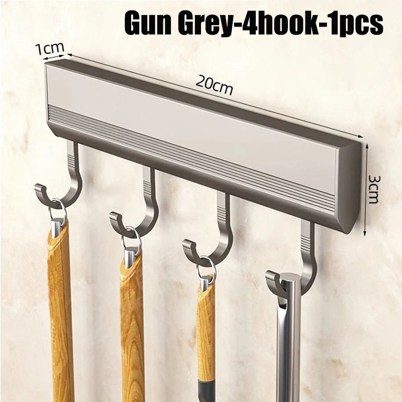 Wall-Mounted Kitchen & Bathroom Hook Rack – Aluminum Storage Organizer