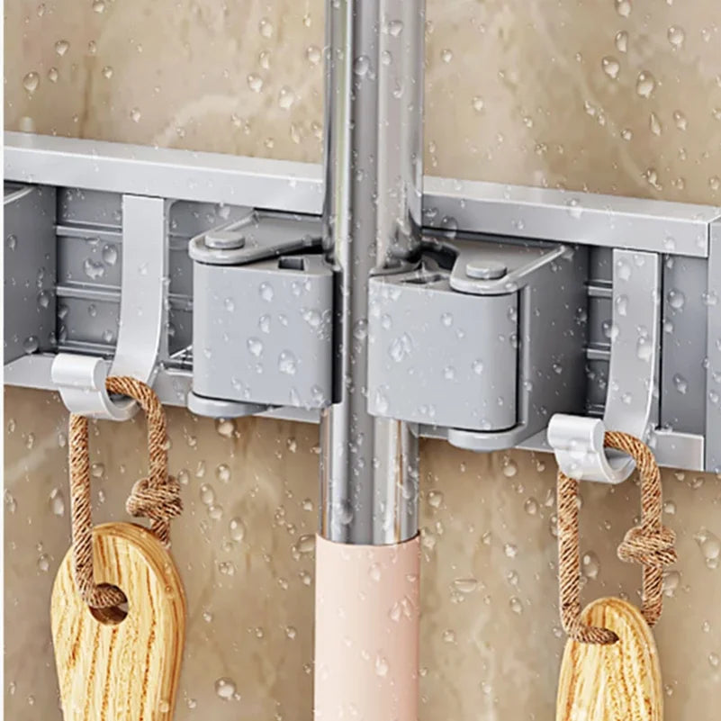 Wall-Mounted Mop & Broom Holder – 5-Hook Cleaning Tool Organizer