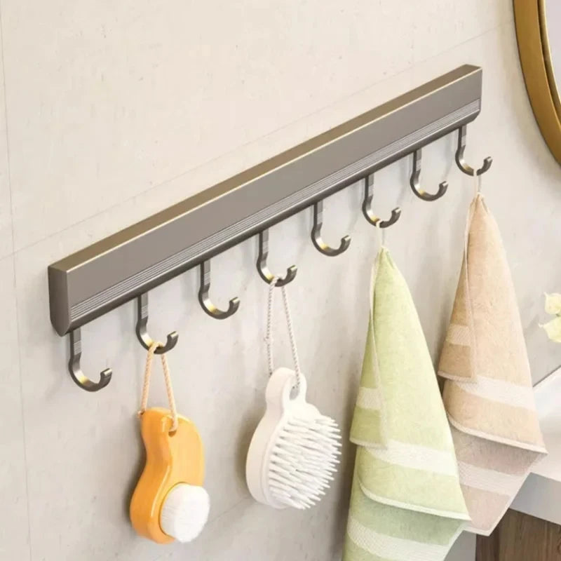 Wall-Mounted Kitchen & Bathroom Hook Rack – Aluminum Storage Organizer