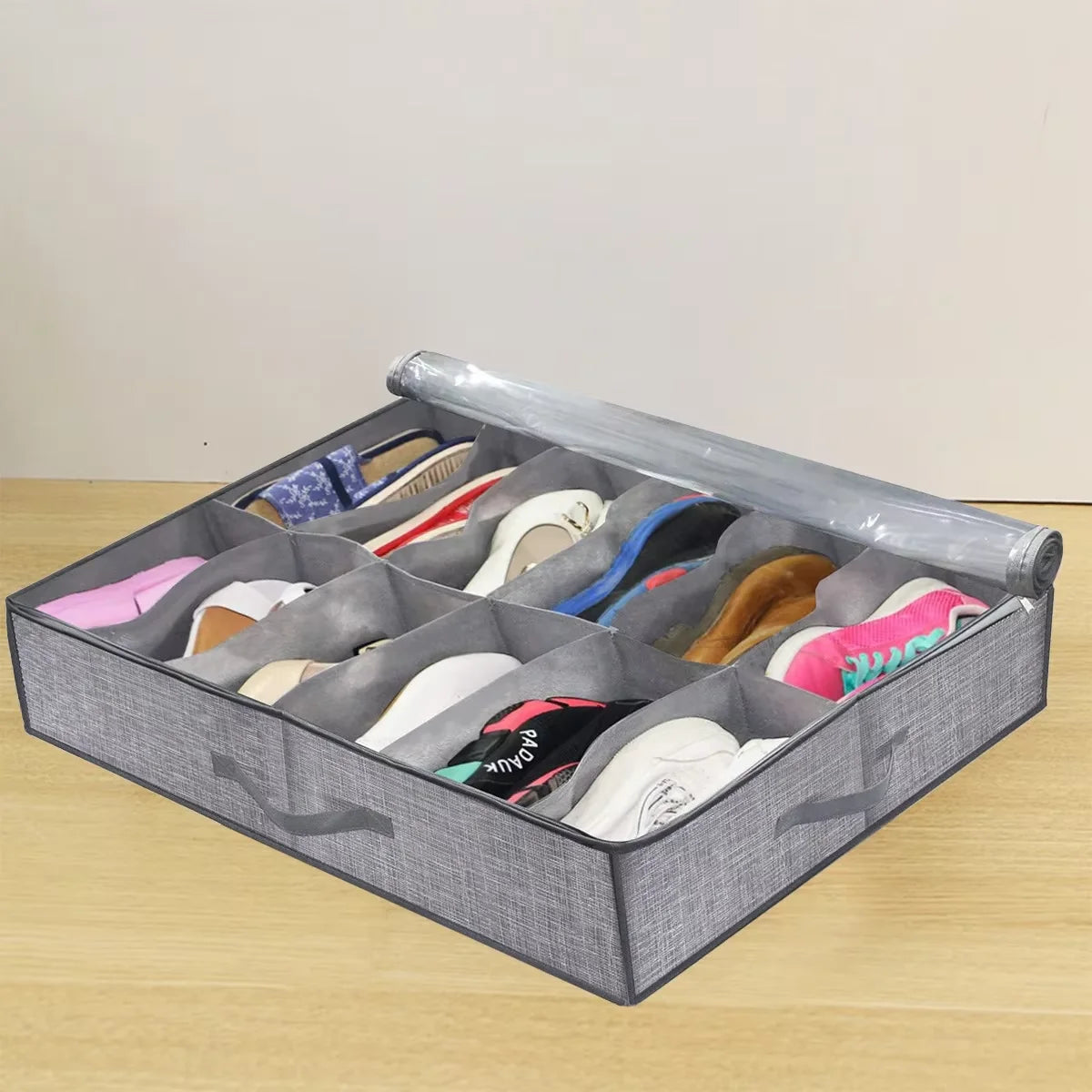 Under Bed Shoe Storage Organizer – Clear Cover Shoe Container