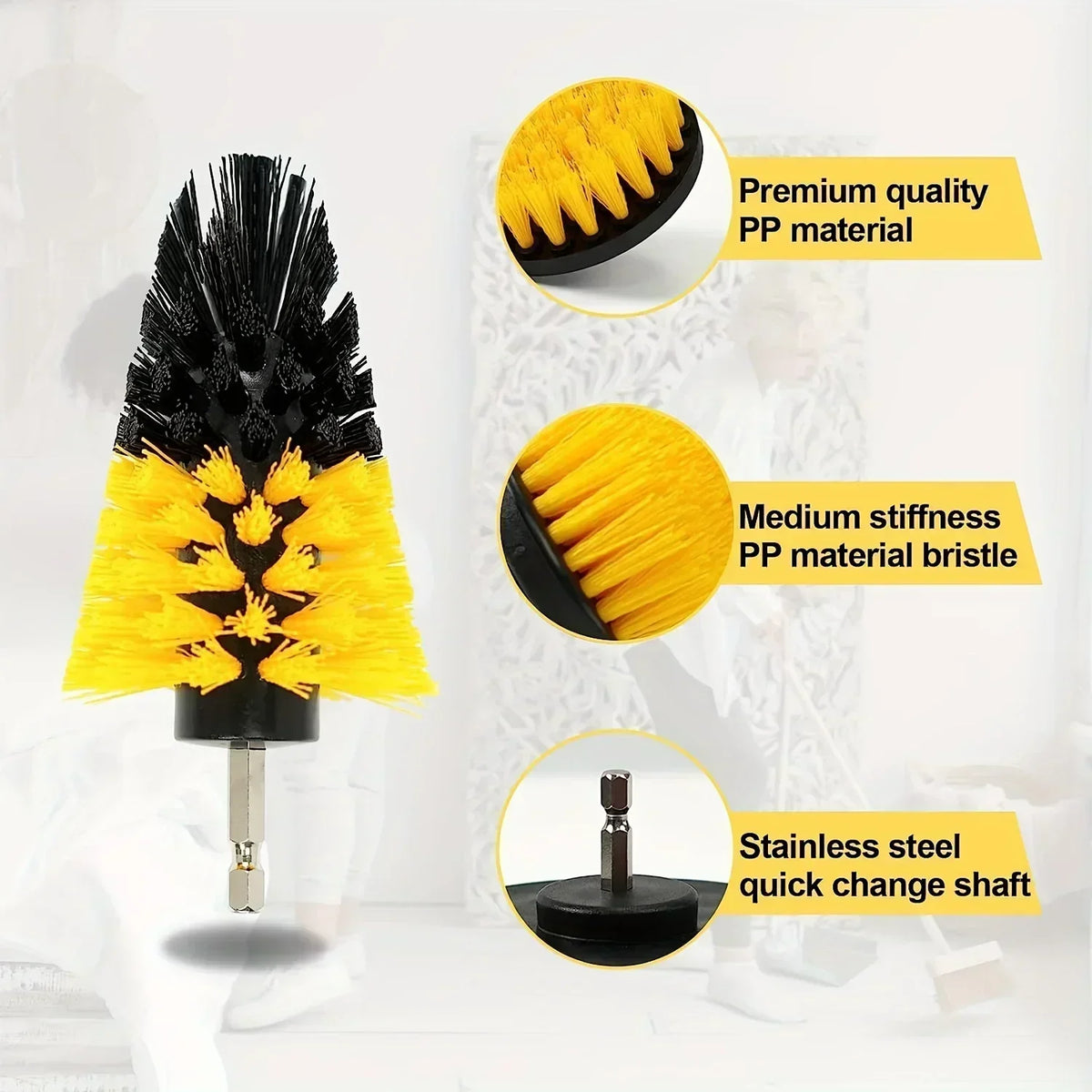 7-Piece Drill Brush Attachment Set – Multi-Purpose Cleaning Brushes with Extension Rod