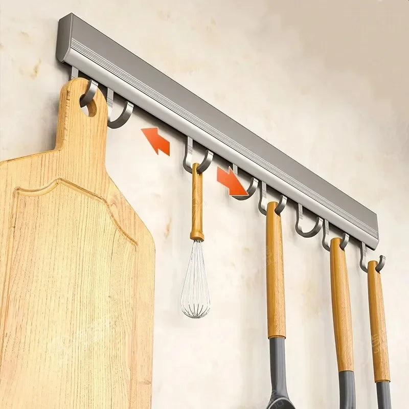 Wall-Mounted Kitchen & Bathroom Hook Rack – Aluminum Storage Organizer