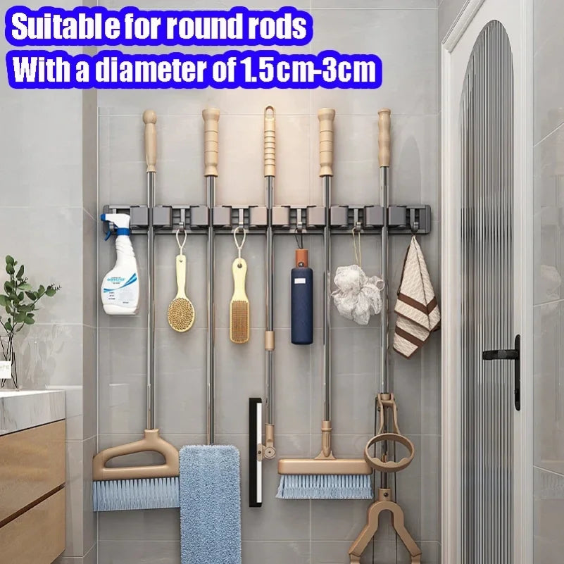 Wall-Mounted Mop & Broom Holder – 5-Hook Cleaning Tool Organizer