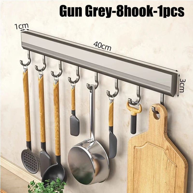 Wall-Mounted Kitchen & Bathroom Hook Rack – Aluminum Storage Organizer