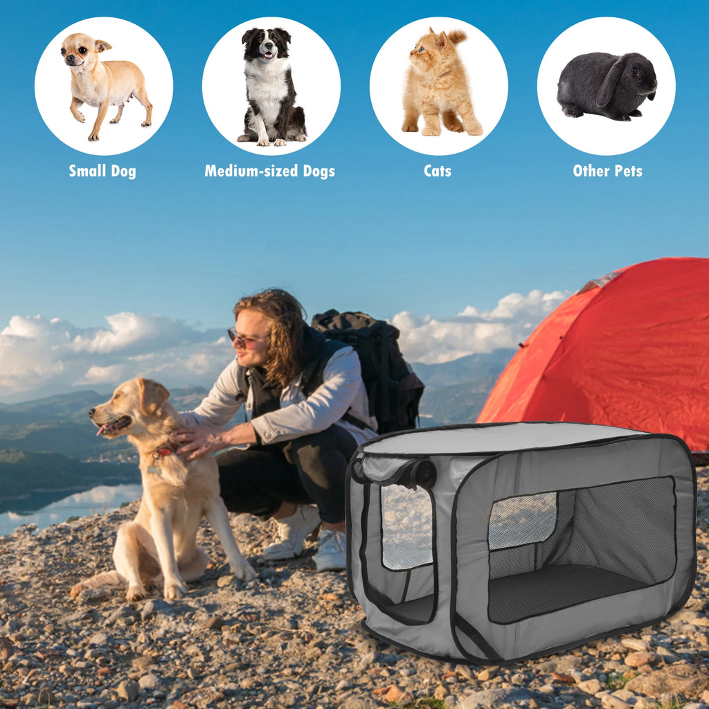Portable Foldable Dog Crate – Pop-Up Travel Kennel with Mesh Door for Small Dogs & Cats