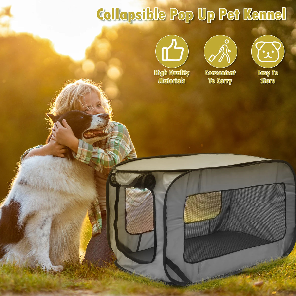 Portable Foldable Dog Crate – Pop-Up Travel Kennel with Mesh Door for Small Dogs & Cats