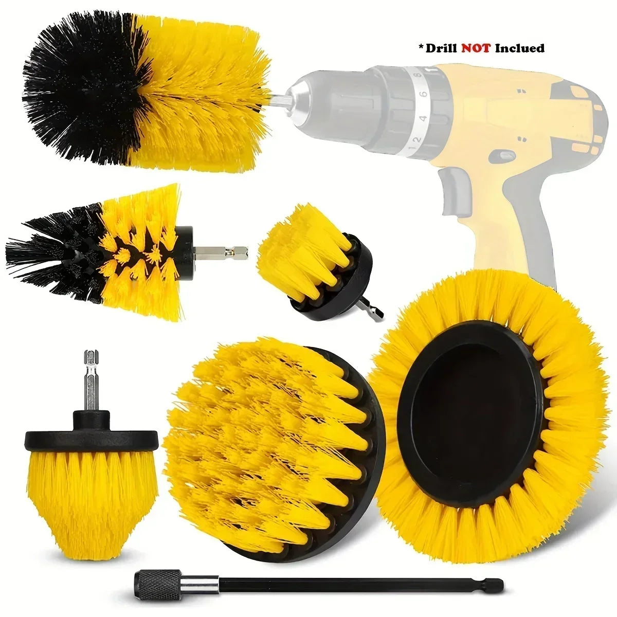 7-Piece Drill Brush Attachment Set – Multi-Purpose Cleaning Brushes with Extension Rod
