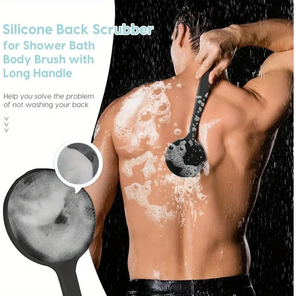 Long-Handle Silicone Back Scrubber – Double-Sided Shower Body Brush