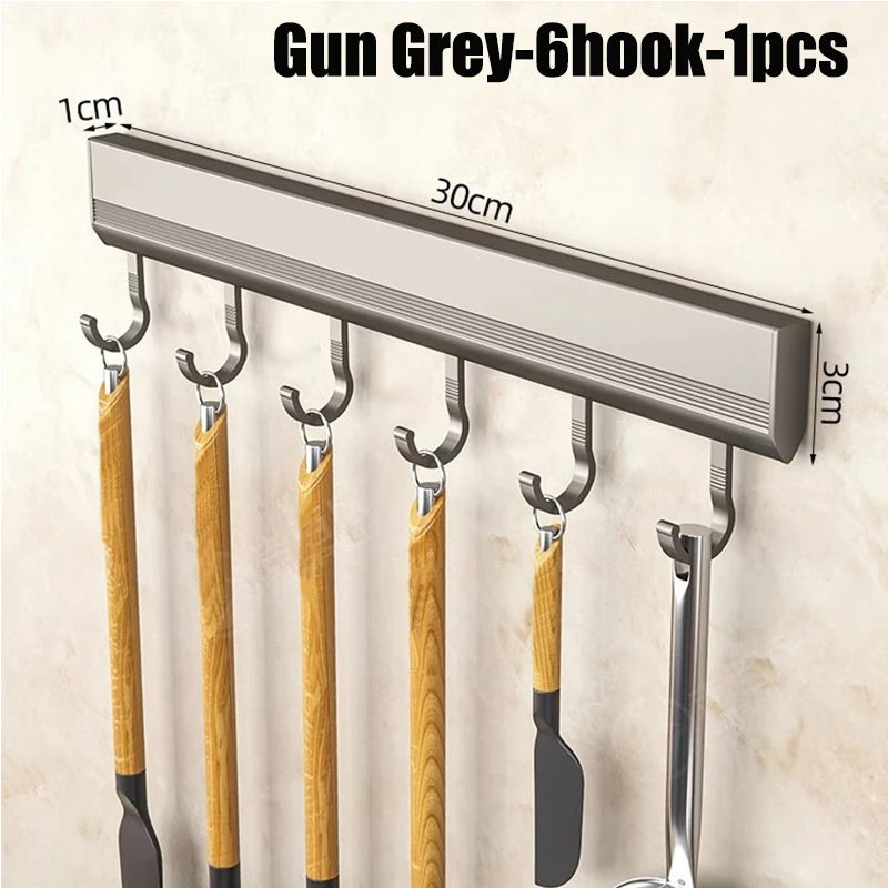 Wall-Mounted Kitchen & Bathroom Hook Rack – Aluminum Storage Organizer