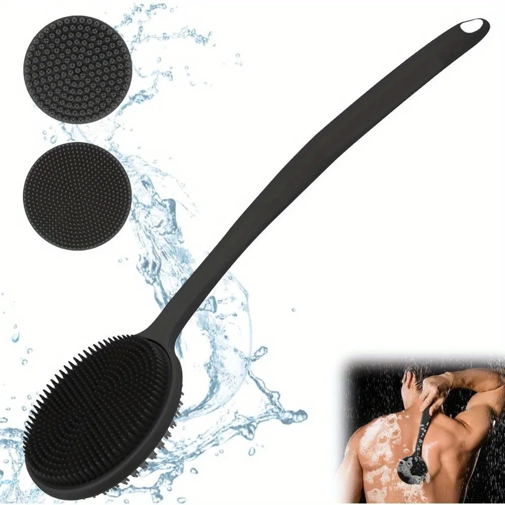 Long-Handle Silicone Back Scrubber – Double-Sided Shower Body Brush