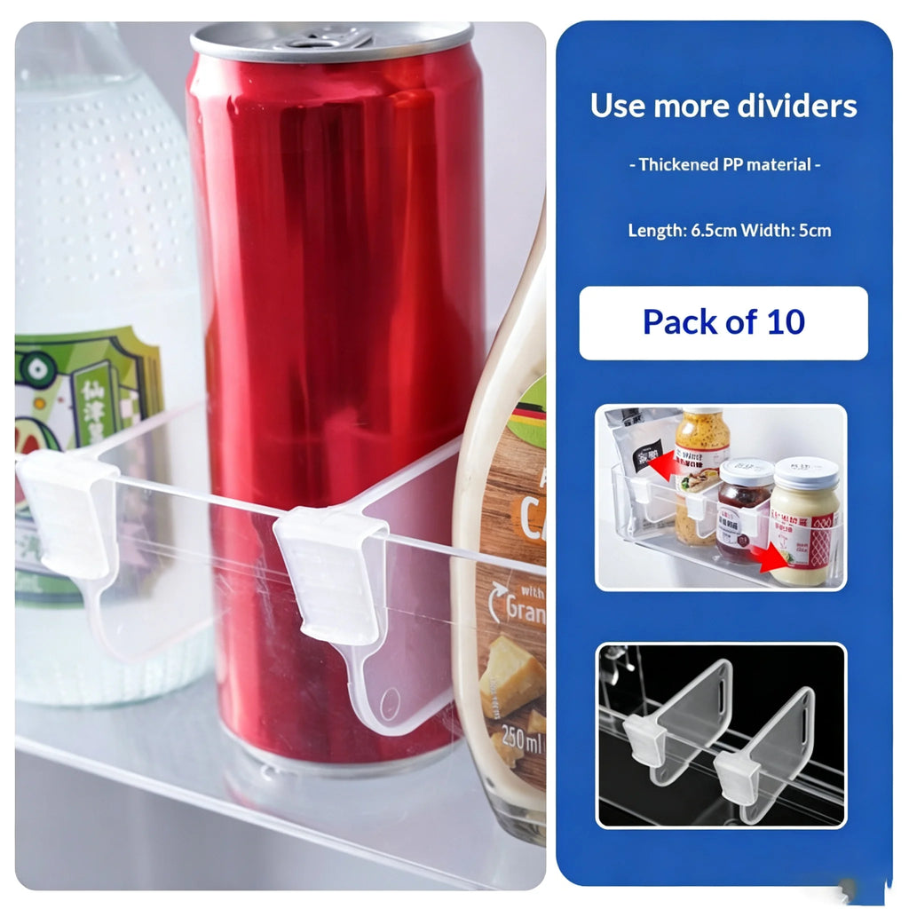 Adjustable Fridge Divider Clips – Refrigerator Shelf Organizer for Bottles & Food