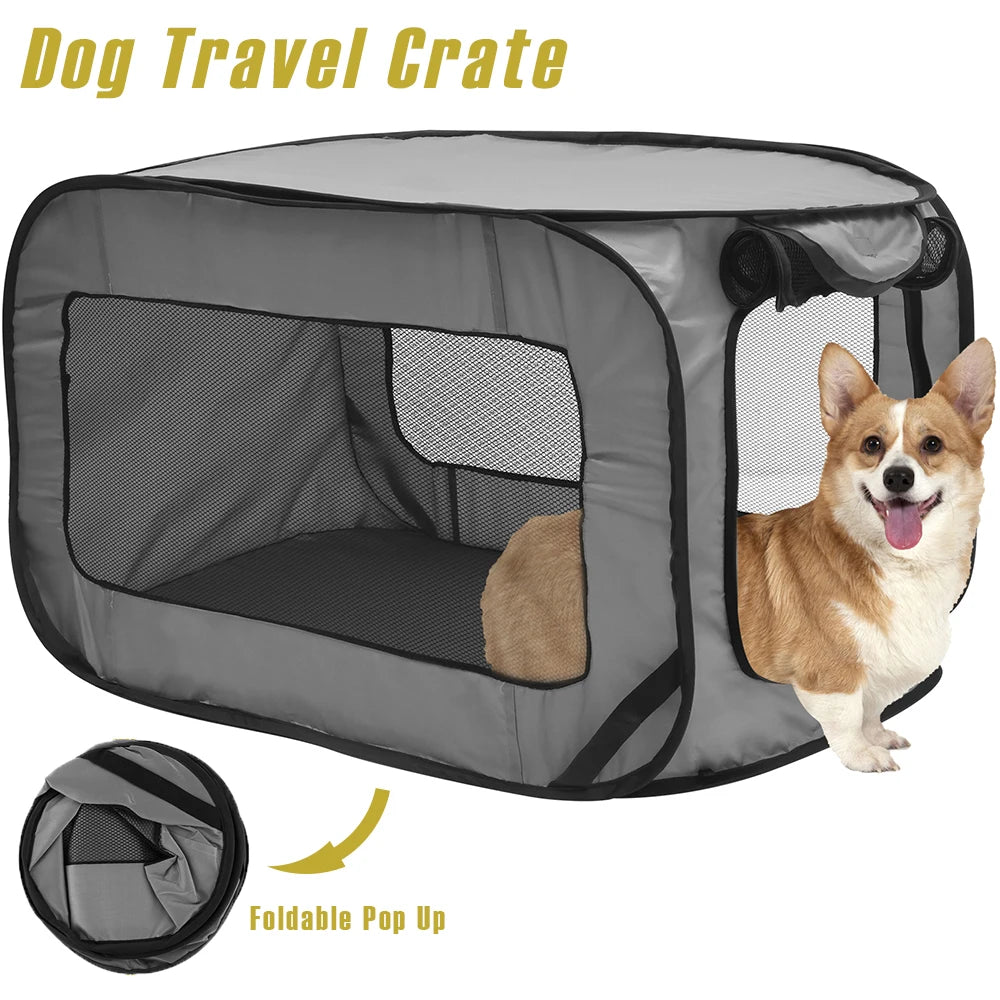 Portable Foldable Dog Crate – Pop-Up Travel Kennel with Mesh Door for Small Dogs & Cats