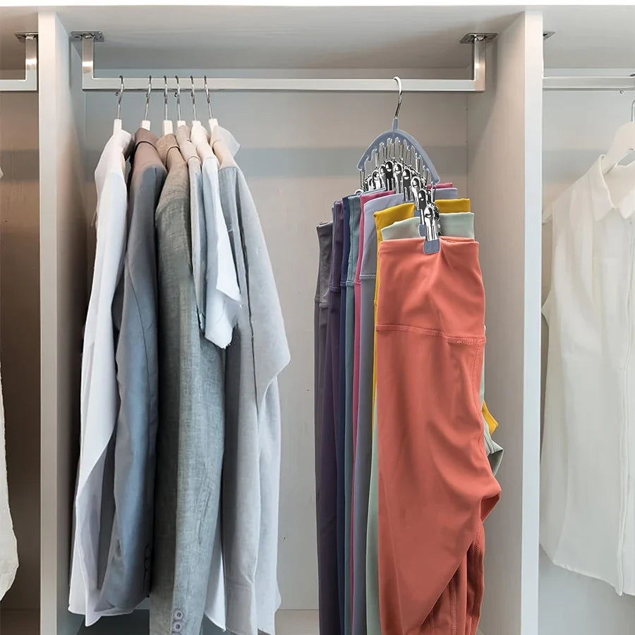 Pant hanger with 10 clips on a closet rod