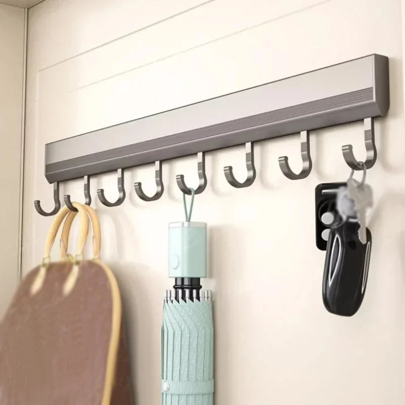 Wall-Mounted Kitchen & Bathroom Hook Rack – Aluminum Storage Organizer