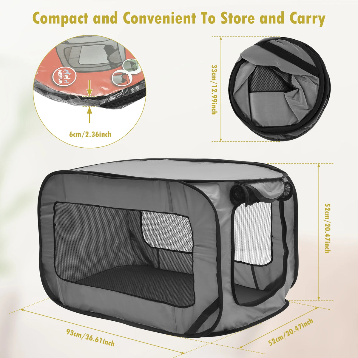 Portable Foldable Dog Crate – Pop-Up Travel Kennel with Mesh Door for Small Dogs & Cats