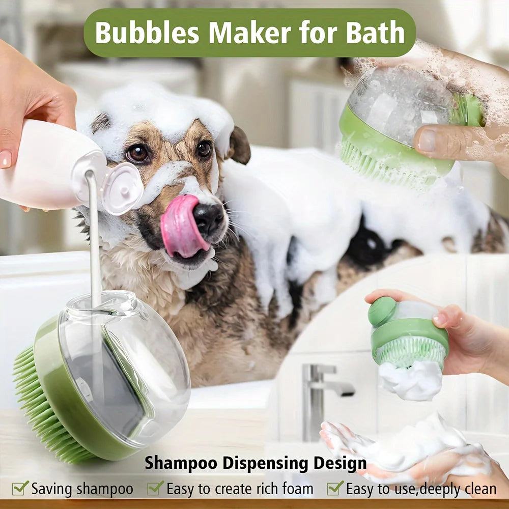 Dog Bath Brush with Soap Dispenser – Silicone Grooming & Massage Brush