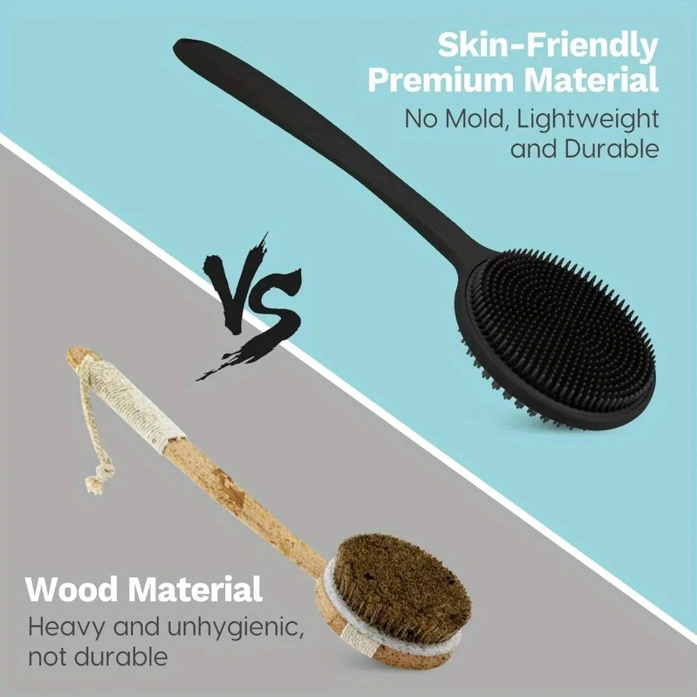 Long-Handle Silicone Back Scrubber – Double-Sided Shower Body Brush