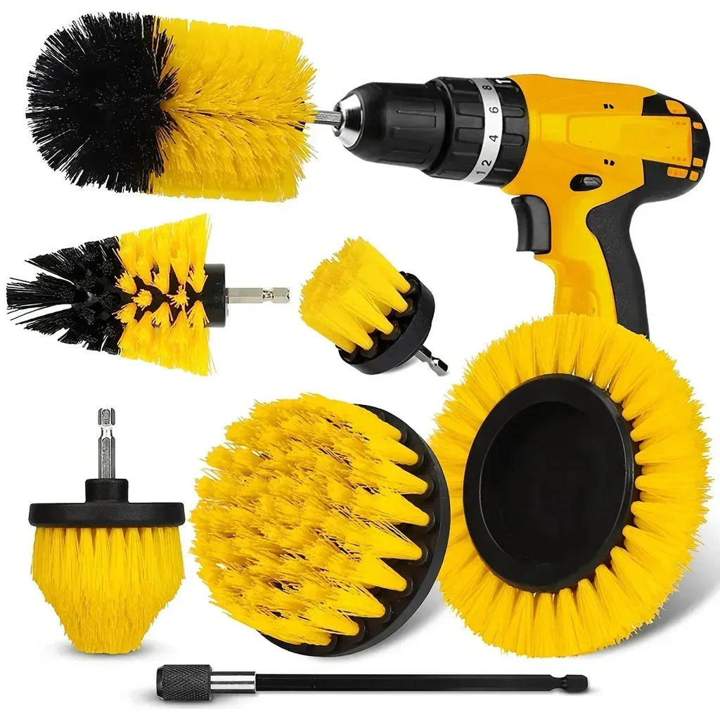7-Piece Drill Brush Attachment Set – Multi-Purpose Cleaning Brushes with Extension Rod