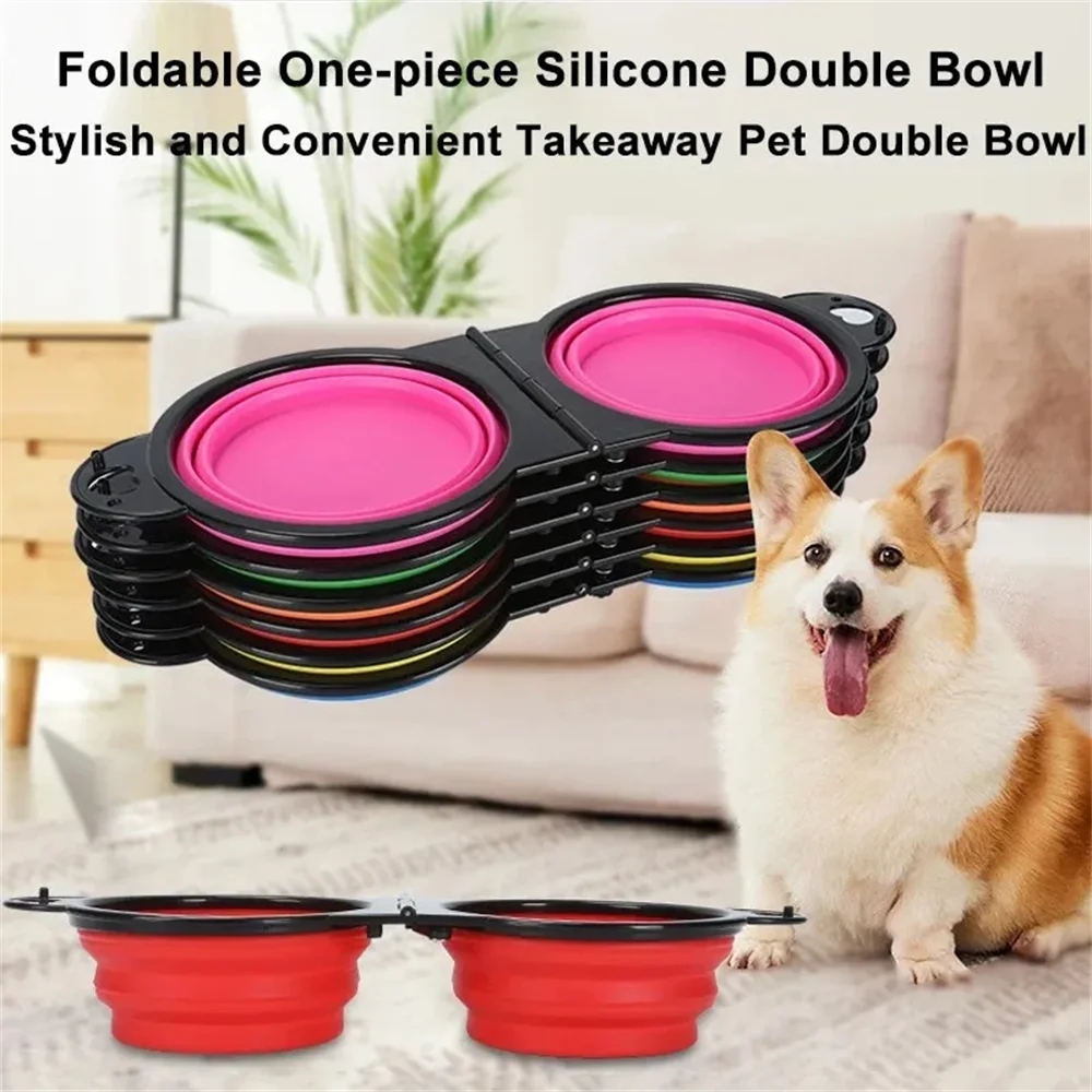 Collapsible Double Dog Bowls – Portable Food & Water Bowls for Travel & Outdoor Use