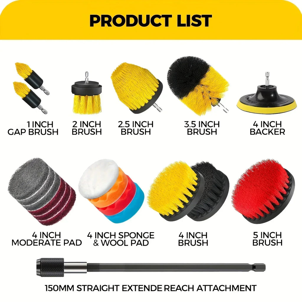 7-Piece Drill Brush Attachment Set – Multi-Purpose Cleaning Brushes with Extension Rod