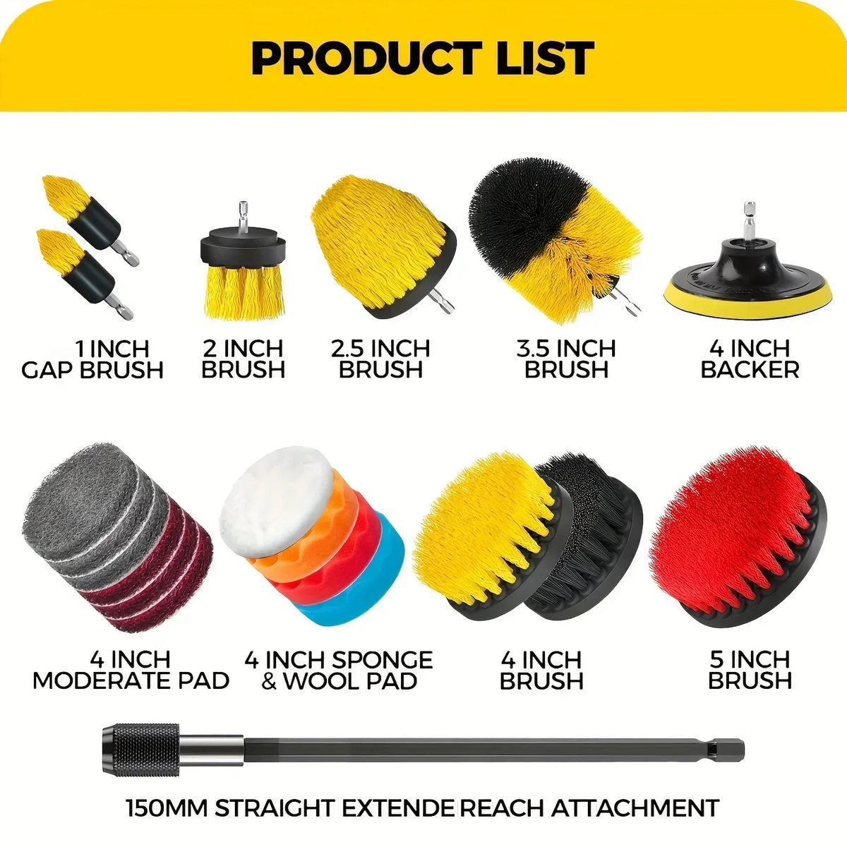 7-Piece Drill Brush Attachment Set – Multi-Purpose Cleaning Brushes with Extension Rod