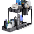 2-Tier Under Sink Organizer – Pull-Out Storage Rack with Hooks