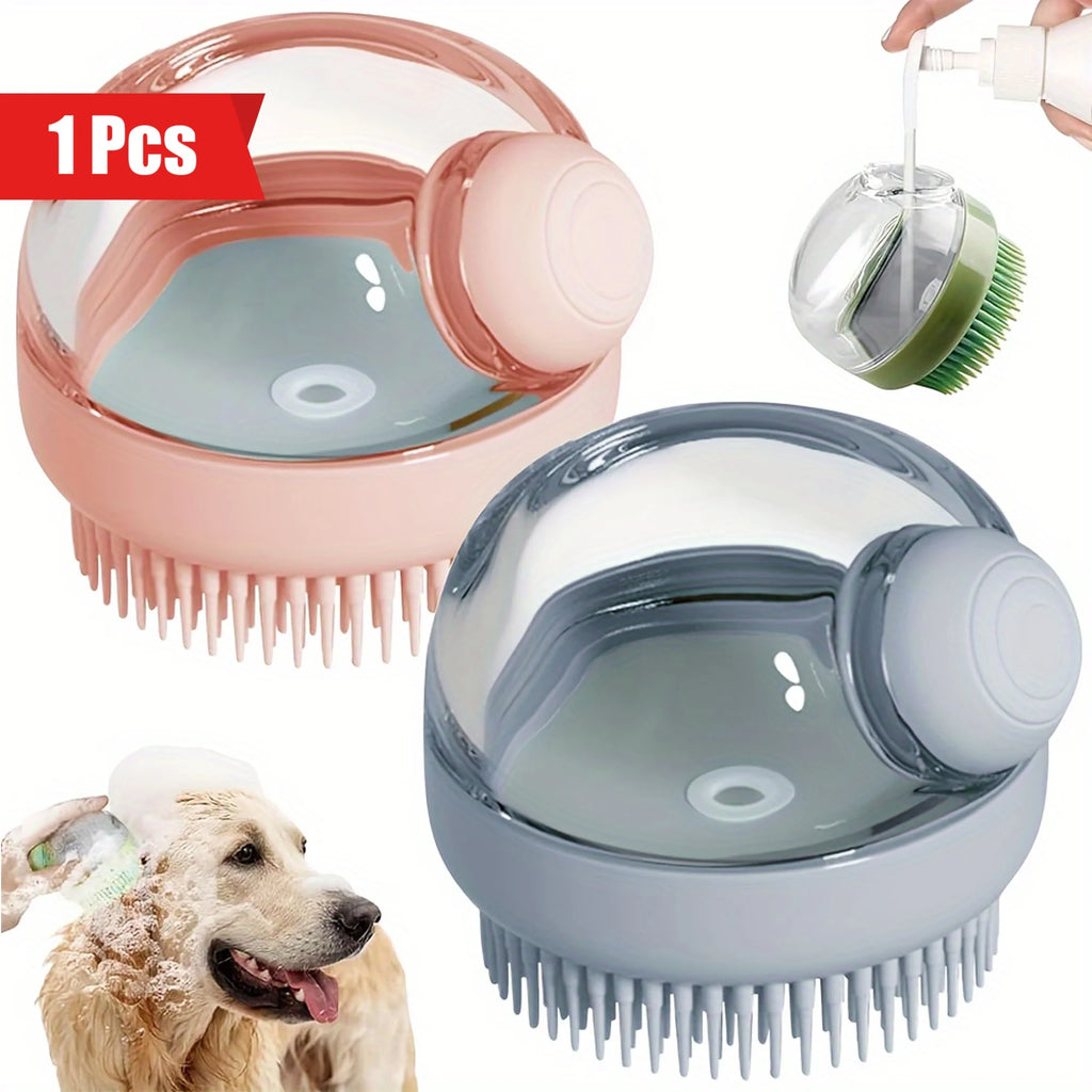 Dog Bath Brush with Soap Dispenser – Silicone Grooming & Massage Brush
