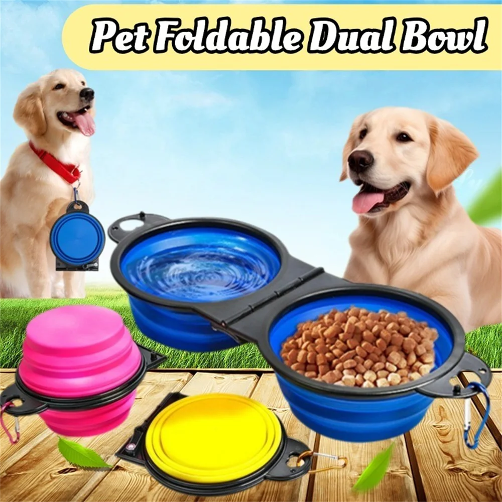 Collapsible Double Dog Bowls – Portable Food & Water Bowls for Travel & Outdoor Use