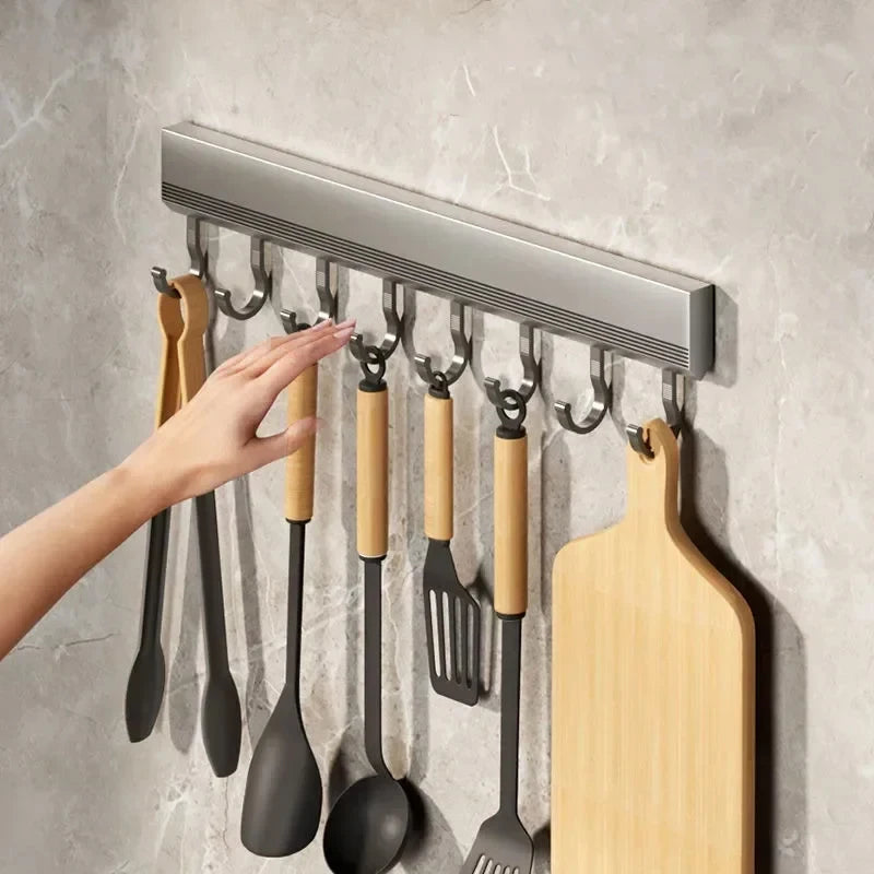 Wall-Mounted Kitchen & Bathroom Hook Rack – Aluminum Storage Organizer