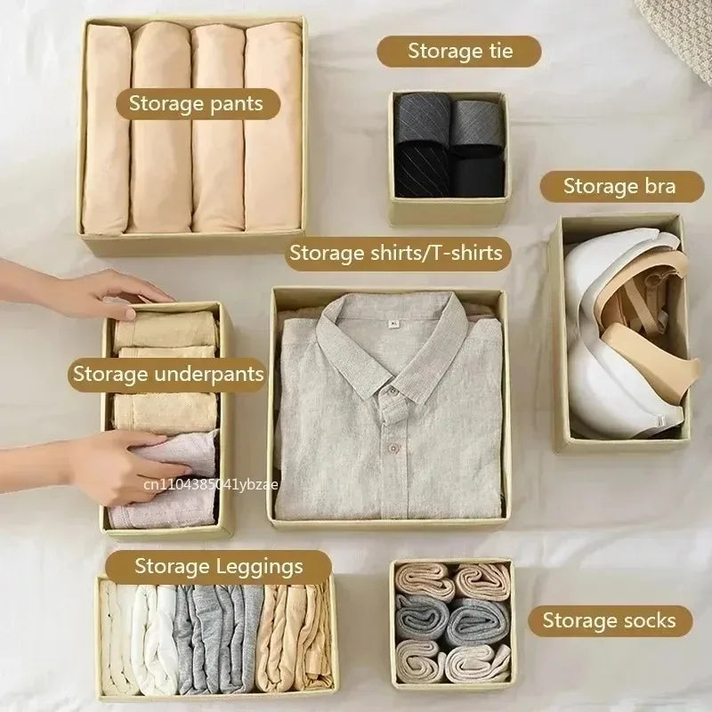 Fabric Drawer Organizer with compartments for socks and underwear