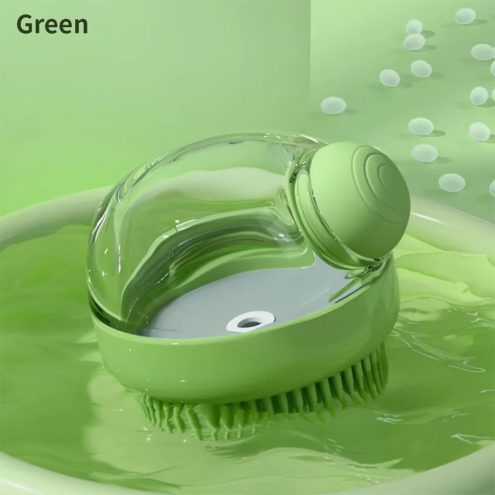 Dog Bath Brush with Soap Dispenser – Silicone Grooming & Massage Brush