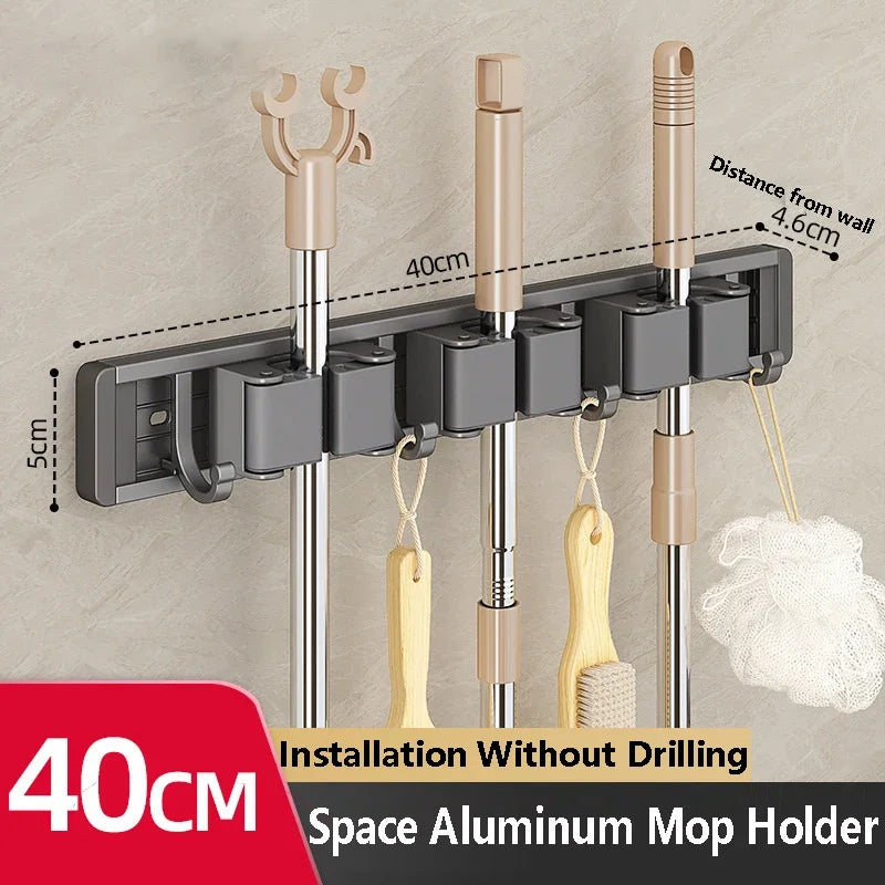 Wall-Mounted Mop & Broom Holder – 5-Hook Cleaning Tool Organizer