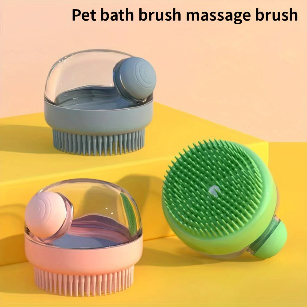 Dog Bath Brush with Soap Dispenser – Silicone Grooming & Massage Brush