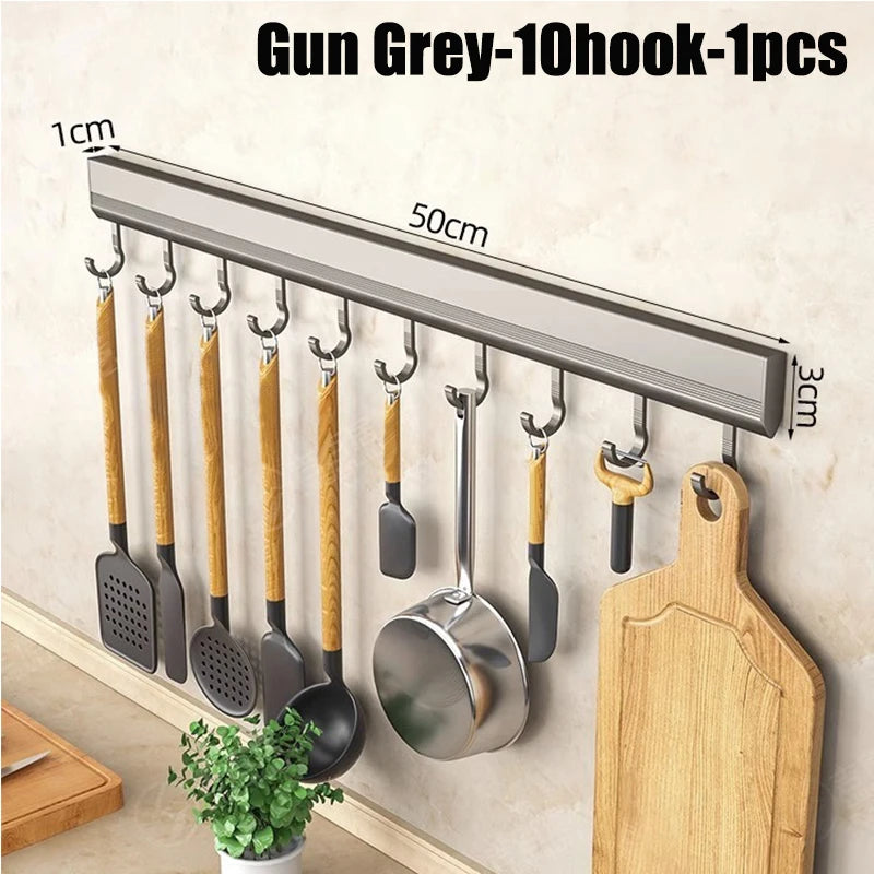 Wall-Mounted Kitchen & Bathroom Hook Rack – Aluminum Storage Organizer
