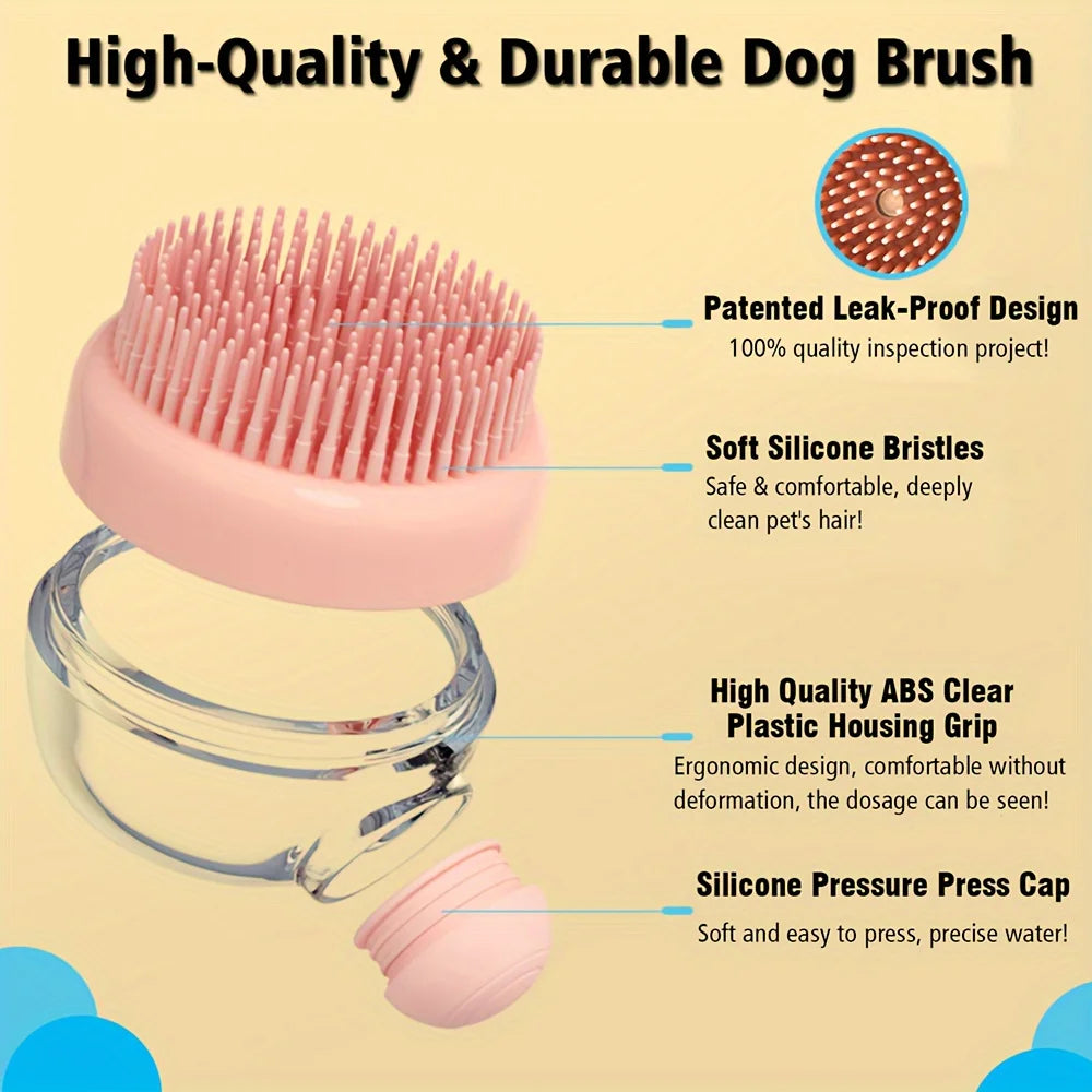 Dog Bath Brush with Soap Dispenser – Silicone Grooming & Massage Brush