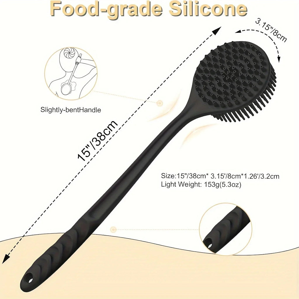 Long-Handle Silicone Back Scrubber – Double-Sided Shower Body Brush