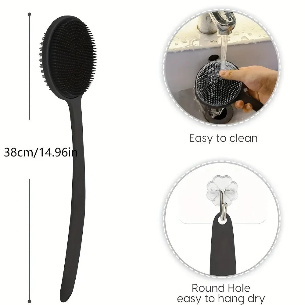 Long-Handle Silicone Back Scrubber – Double-Sided Shower Body Brush
